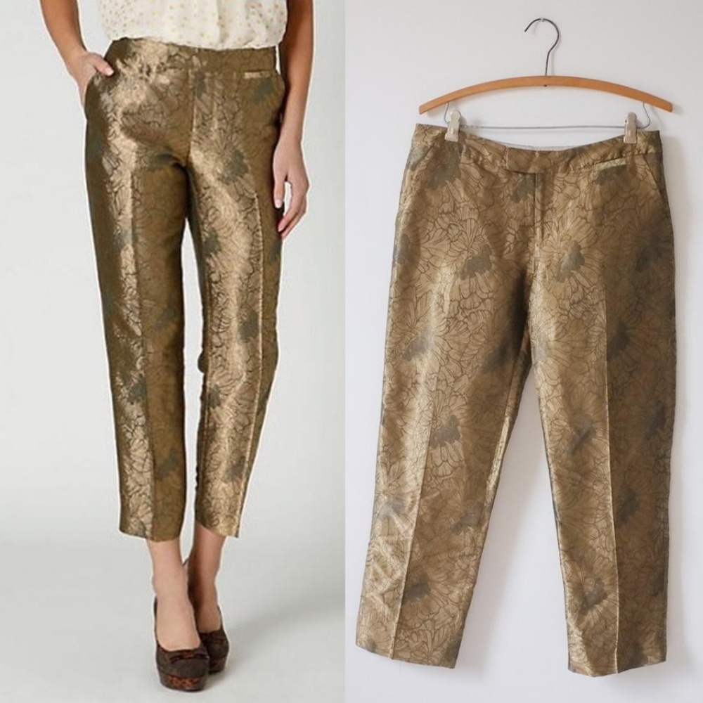 Gold Anthropologie Gilded Jacquard Pants